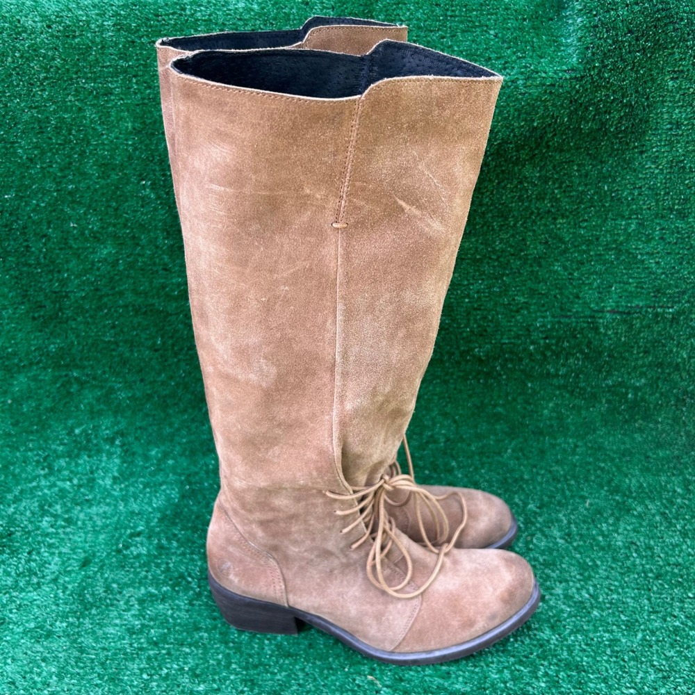 Bronx Smarty Pants Tan Suede Lace Up Tall Knee High Boots‎ Womens 39 M 13758